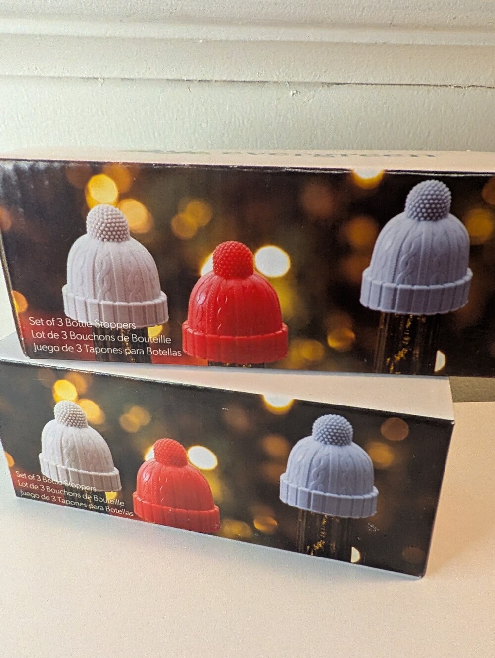 Evergreen Set of 3 Silicone Knit Beanie Hat Wine Bottle Stoppers